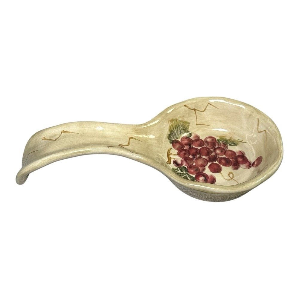 Cabernet Hand Painted Spoon Rest Grapes Vine Tabletops Unlimited Tuscan Kitchen - Picture 3 of 9